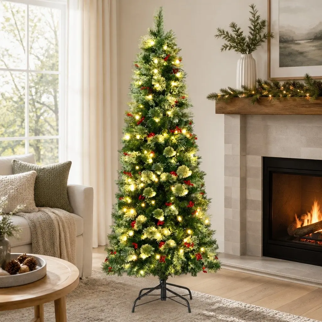 Christmas Tree LED 180cm Pine Tree with Red Berries 6FT