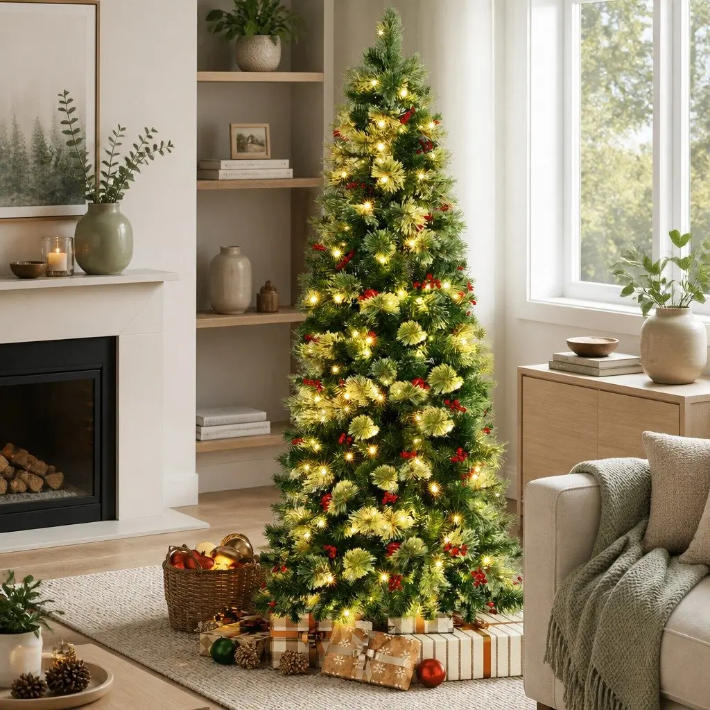 Christmas Tree LED 180cm Pine Tree with Red Berries 6FT