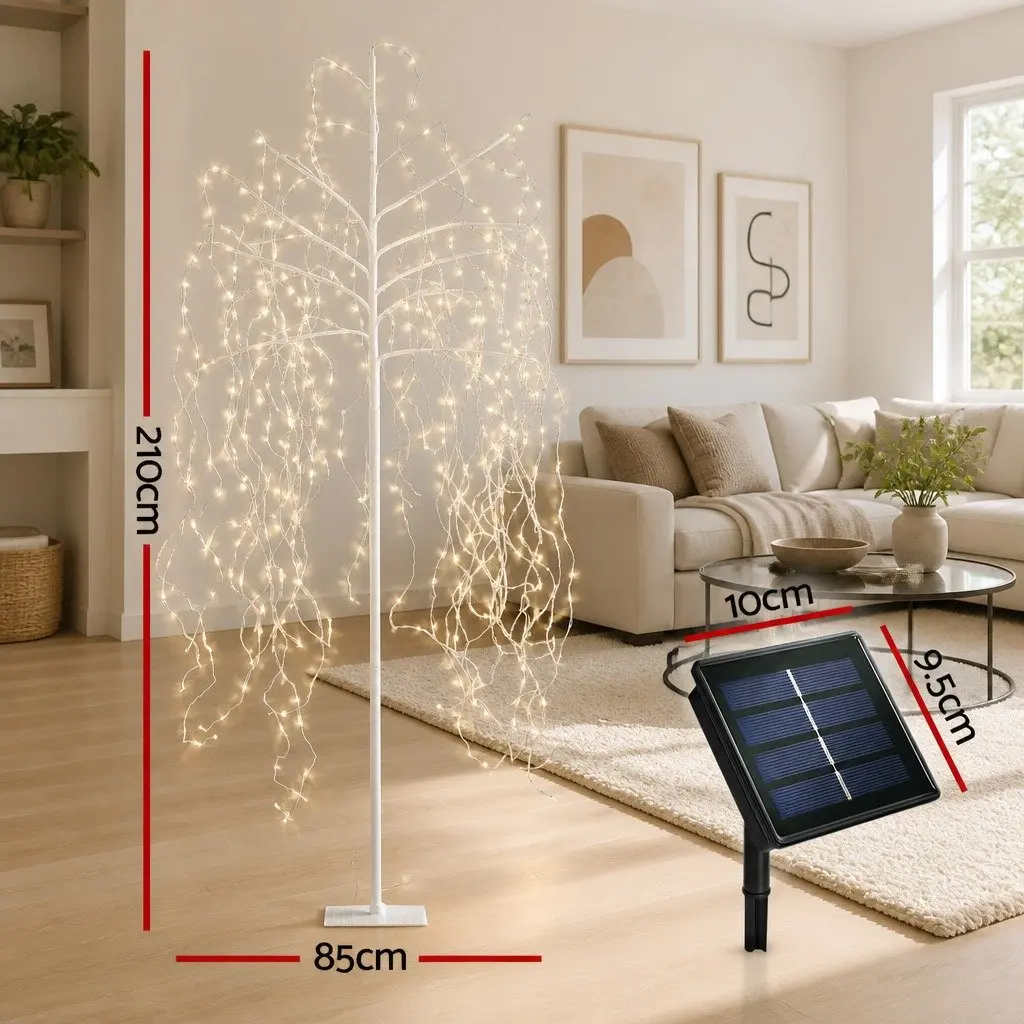 LED Christmas Tree Solar-Powered 7ft Warm White Lights Powder-Coated Steel Indoor Outdoor Decoration