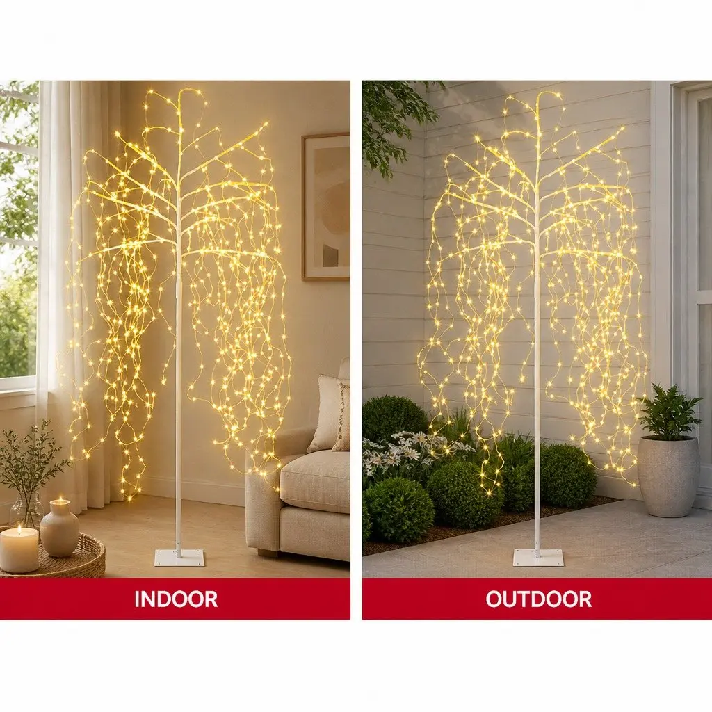 LED Christmas Tree Solar-Powered 7ft Warm White Lights Powder-Coated Steel Indoor Outdoor Decoration
