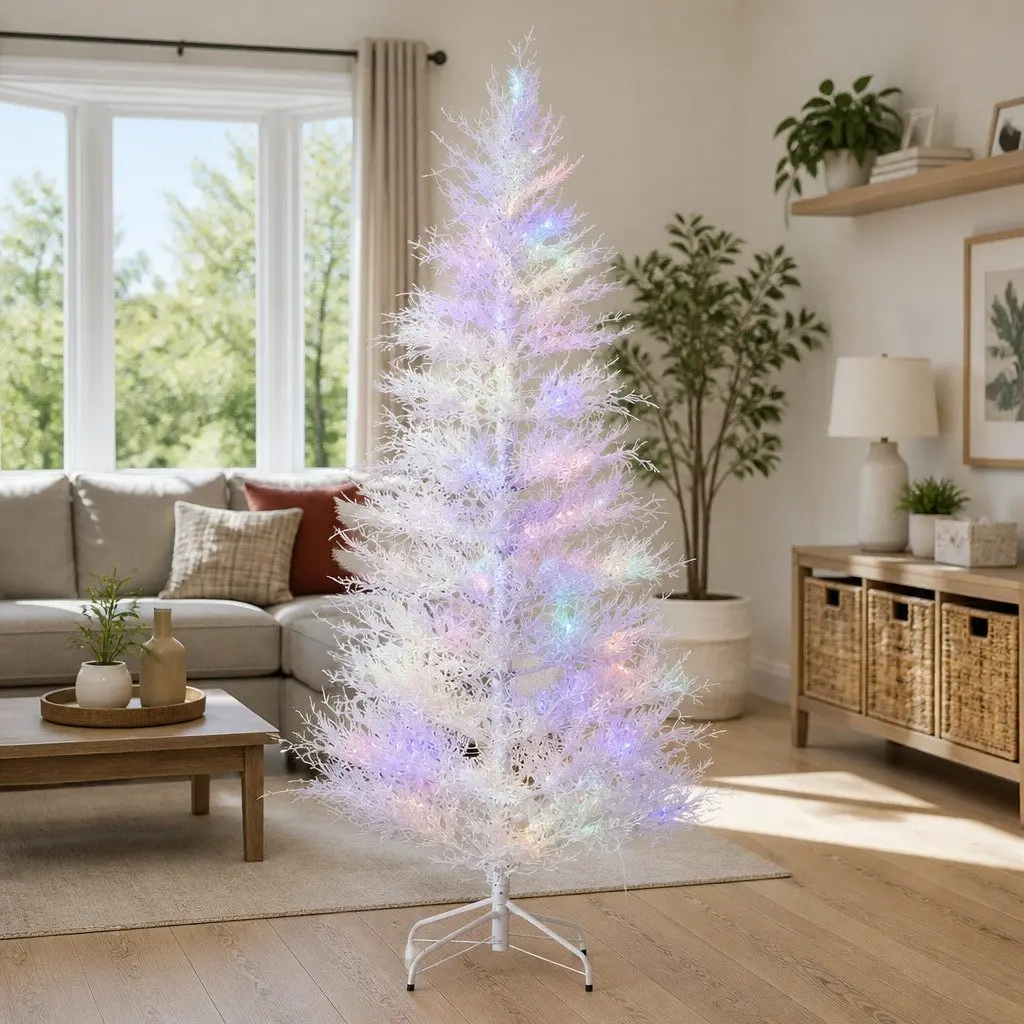 LED Christmas Tree Snowy Pre-Lit 1.8M Green with 200 Multi Colour Lights and 8 Light Modes