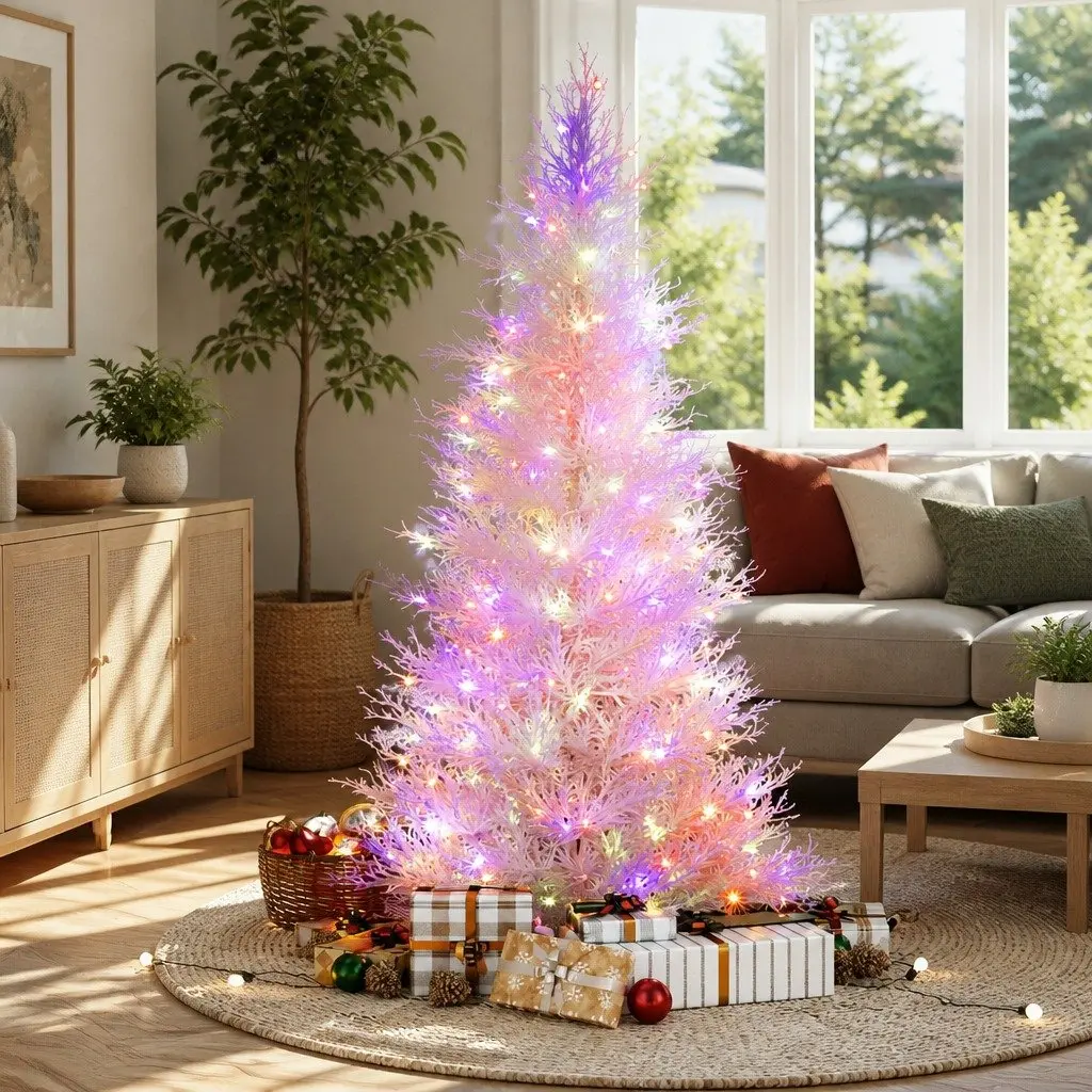 LED Christmas Tree Snowy Pre-Lit 1.8M Green with 200 Multi Colour Lights and 8 Light Modes