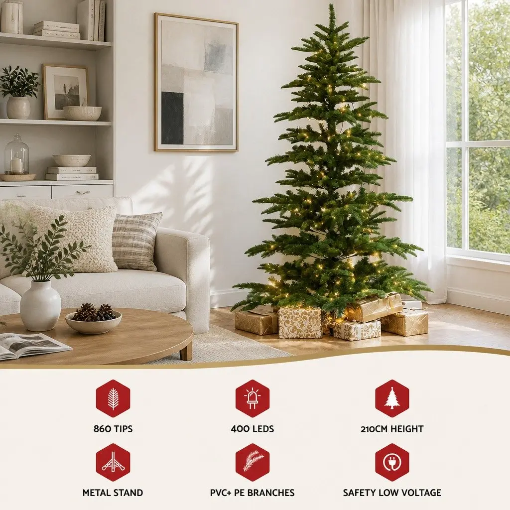 Christmas Tree 2.1M LED Xmas Tree 860 Tips Sparse Pre-Lit Party Home Decoration