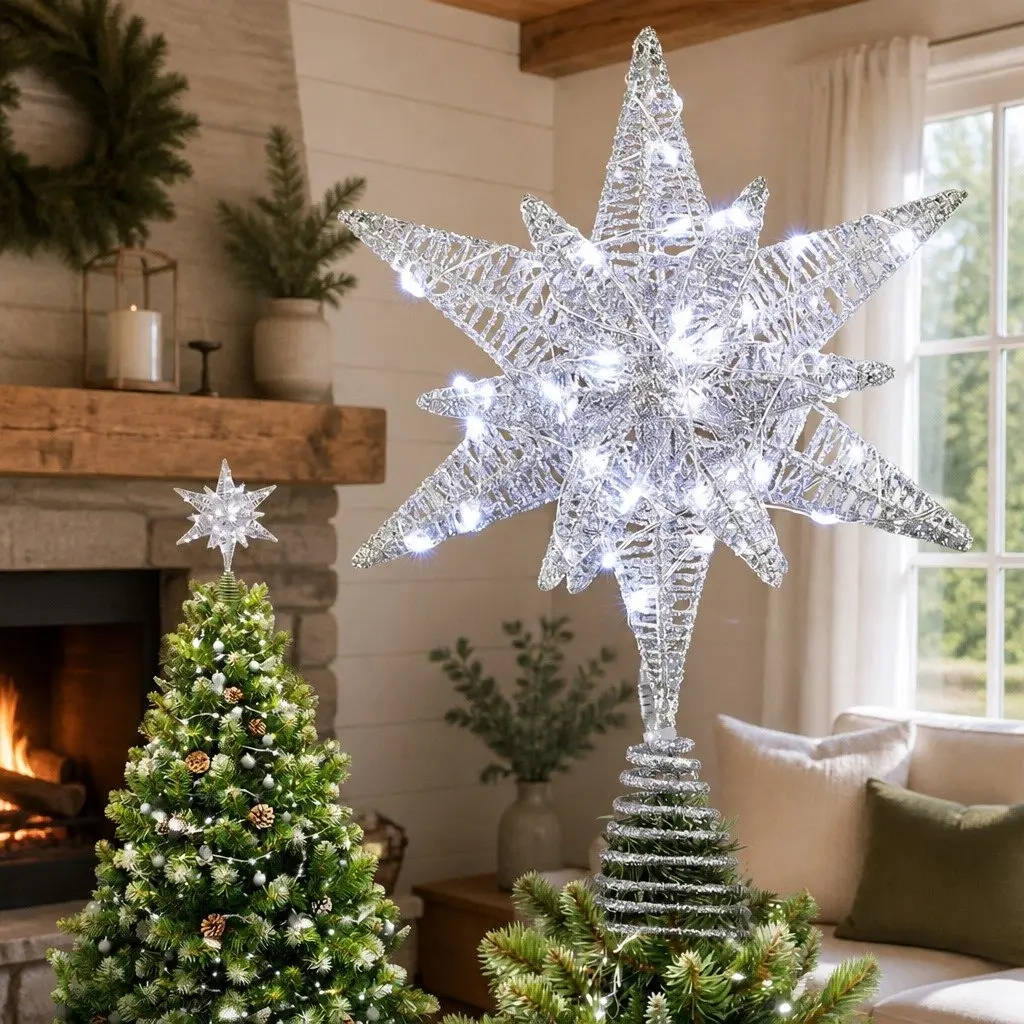 Christmas Tree Topper LED Light Decoration PVC Frame 18 x 7 x 27 cm White
