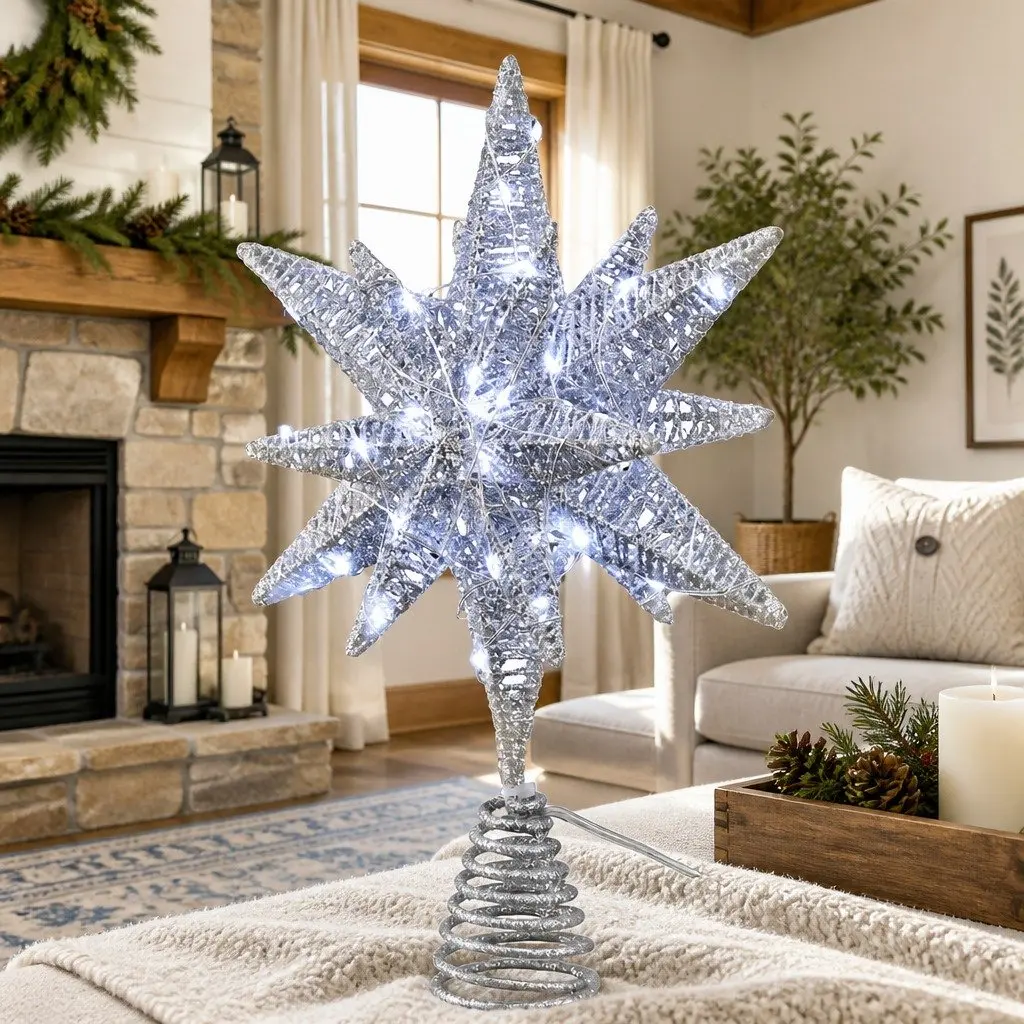 Christmas Tree Topper LED Light Decoration PVC Frame 18 x 7 x 27 cm White