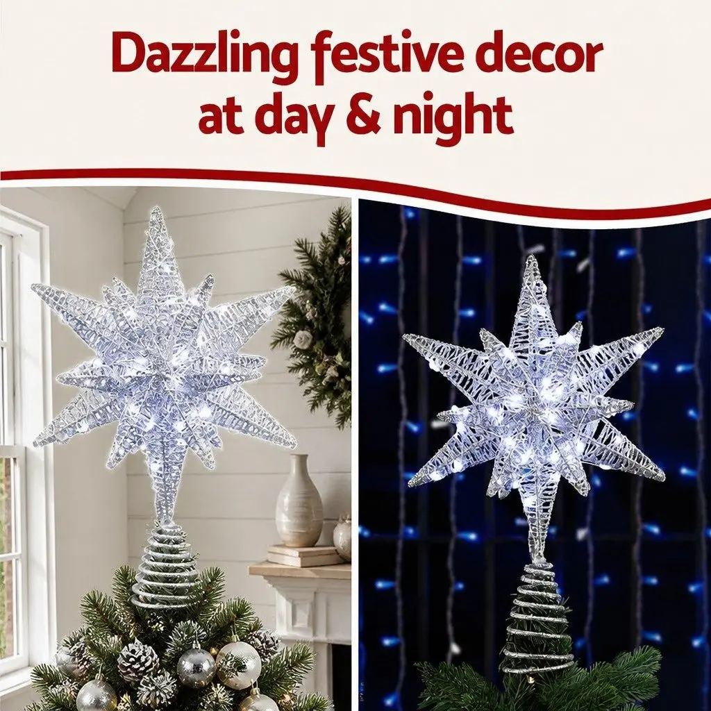 Christmas Tree Topper LED Light Decoration PVC Frame 18 x 7 x 27 cm White