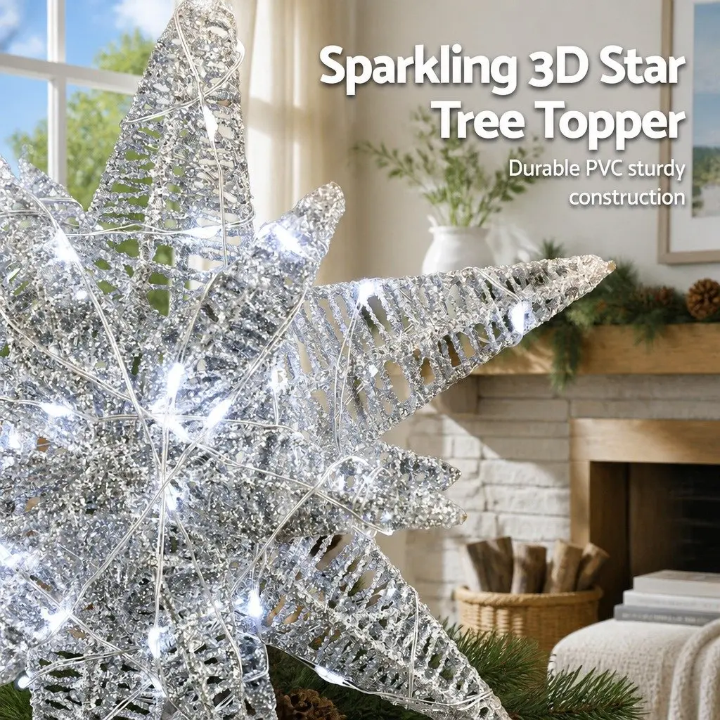 Christmas Tree Topper LED Light Decoration PVC Frame 18 x 7 x 27 cm White