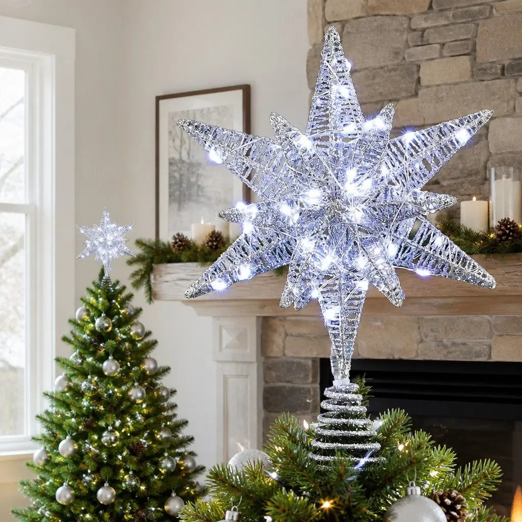 Christmas Tree Topper LED Light Decoration PVC Frame 18 x 7 x 27 cm White