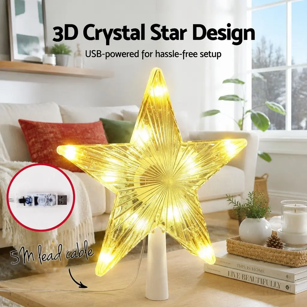 Christmas Tree Topper Star USB Powered Plastic 21cm Multi-colour