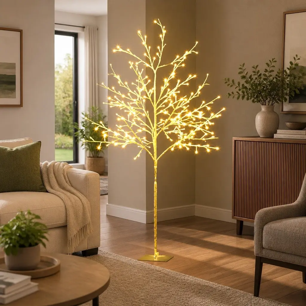 5FT Christmas Tree LED Warm White 304 Bulbs Powder Coated Steel Indoor Outdoor Holiday Decoration