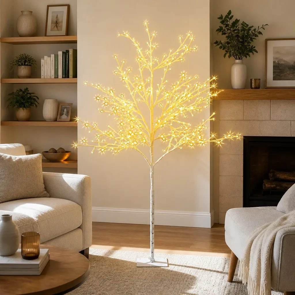5FT Christmas Tree LED Warm White 304 Bulbs Powder Coated Steel Indoor Outdoor Holiday Decoration