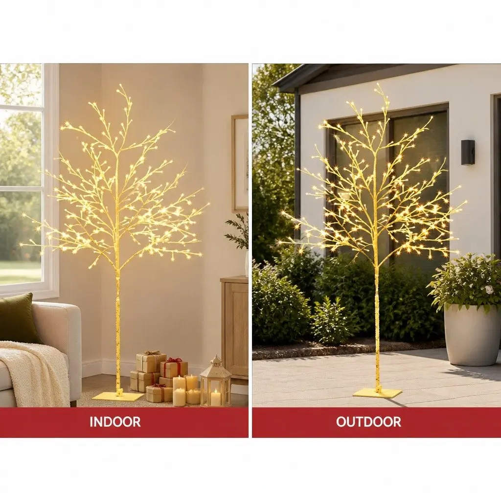 5FT Christmas Tree LED Warm White 304 Bulbs Powder Coated Steel Indoor Outdoor Holiday Decoration