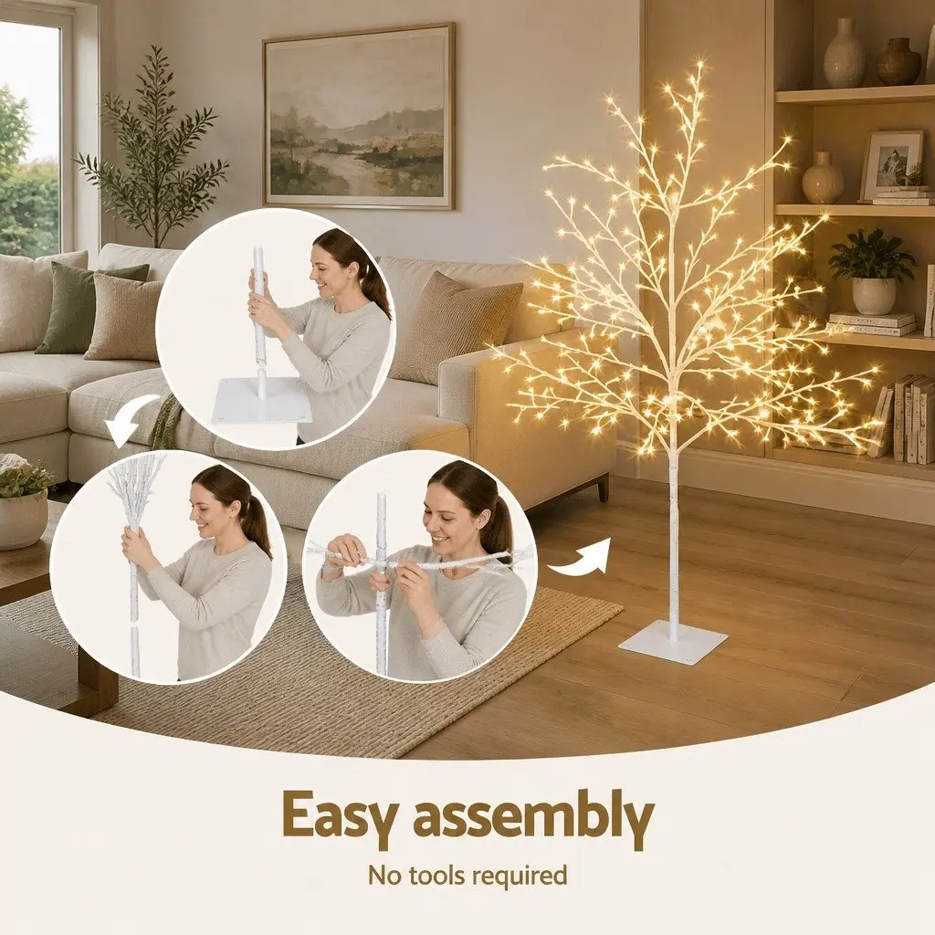 5FT Christmas Tree LED Warm White 304 Bulbs Powder Coated Steel Indoor Outdoor Holiday Decoration