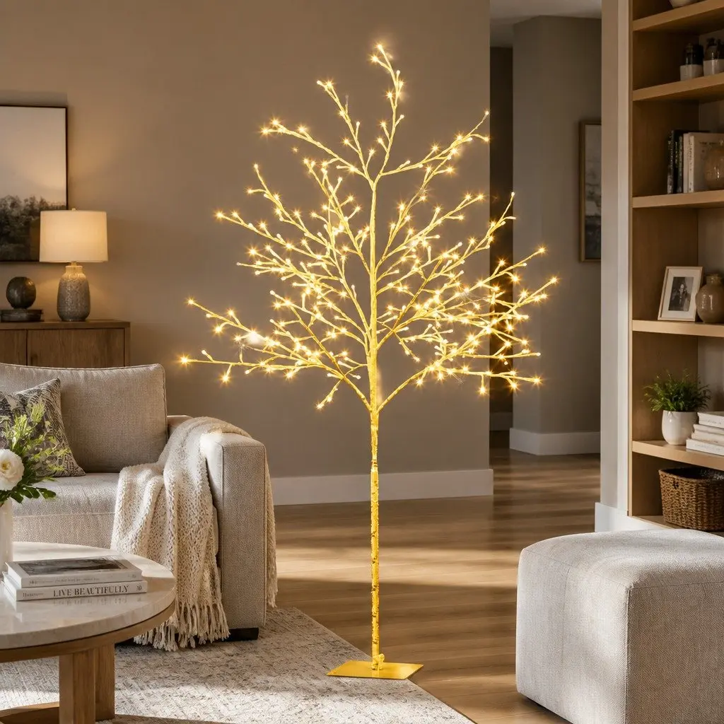 5FT Christmas Tree LED Warm White 304 Bulbs Powder Coated Steel Indoor Outdoor Holiday Decoration