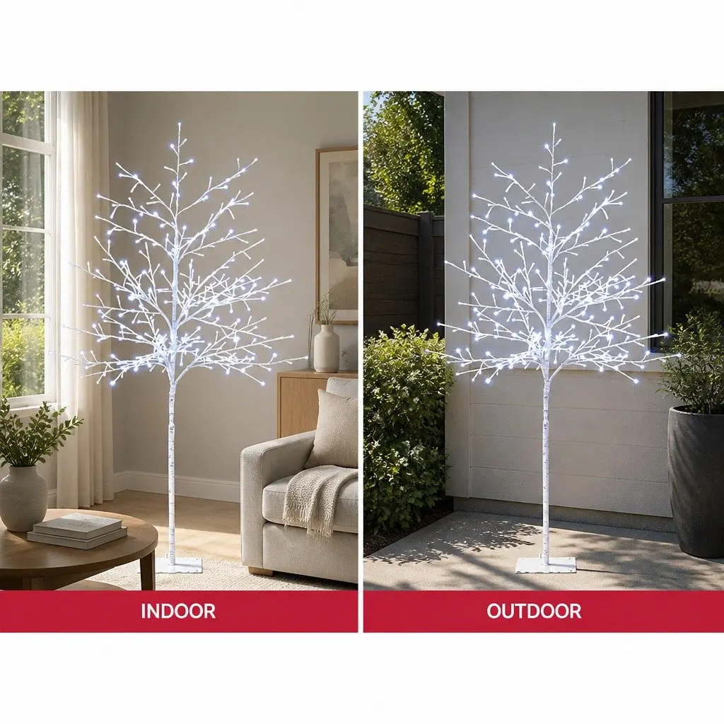 Christmas Tree Outdoor Decoration 5ft White LED 304 Lights Solar Powered Steel Frame