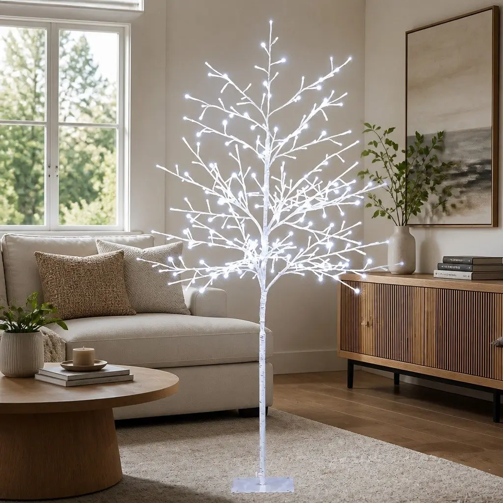 Christmas Tree Outdoor Decoration 5ft White LED 304 Lights Solar Powered Steel Frame