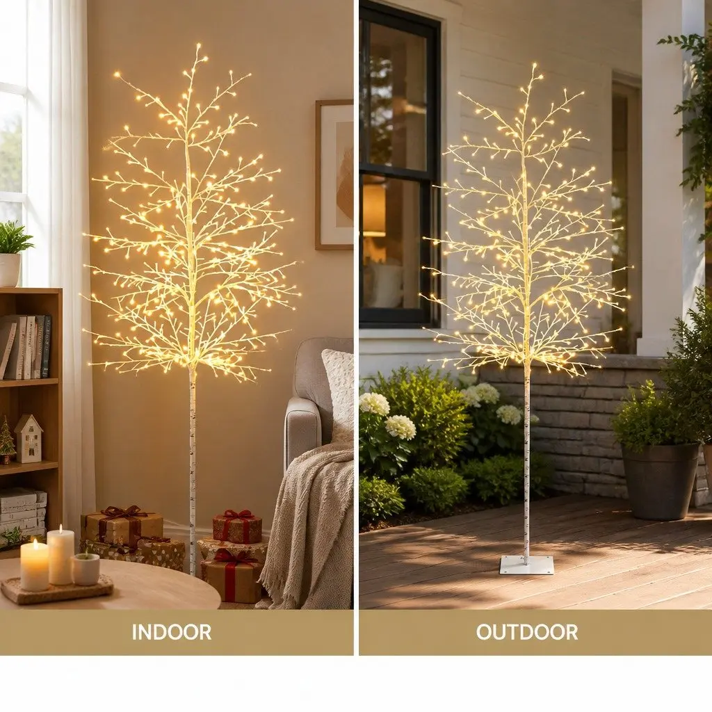 LED Christmas Tree Solar Powered 7FT Warm White Lights Outdoor Indoor Decoration