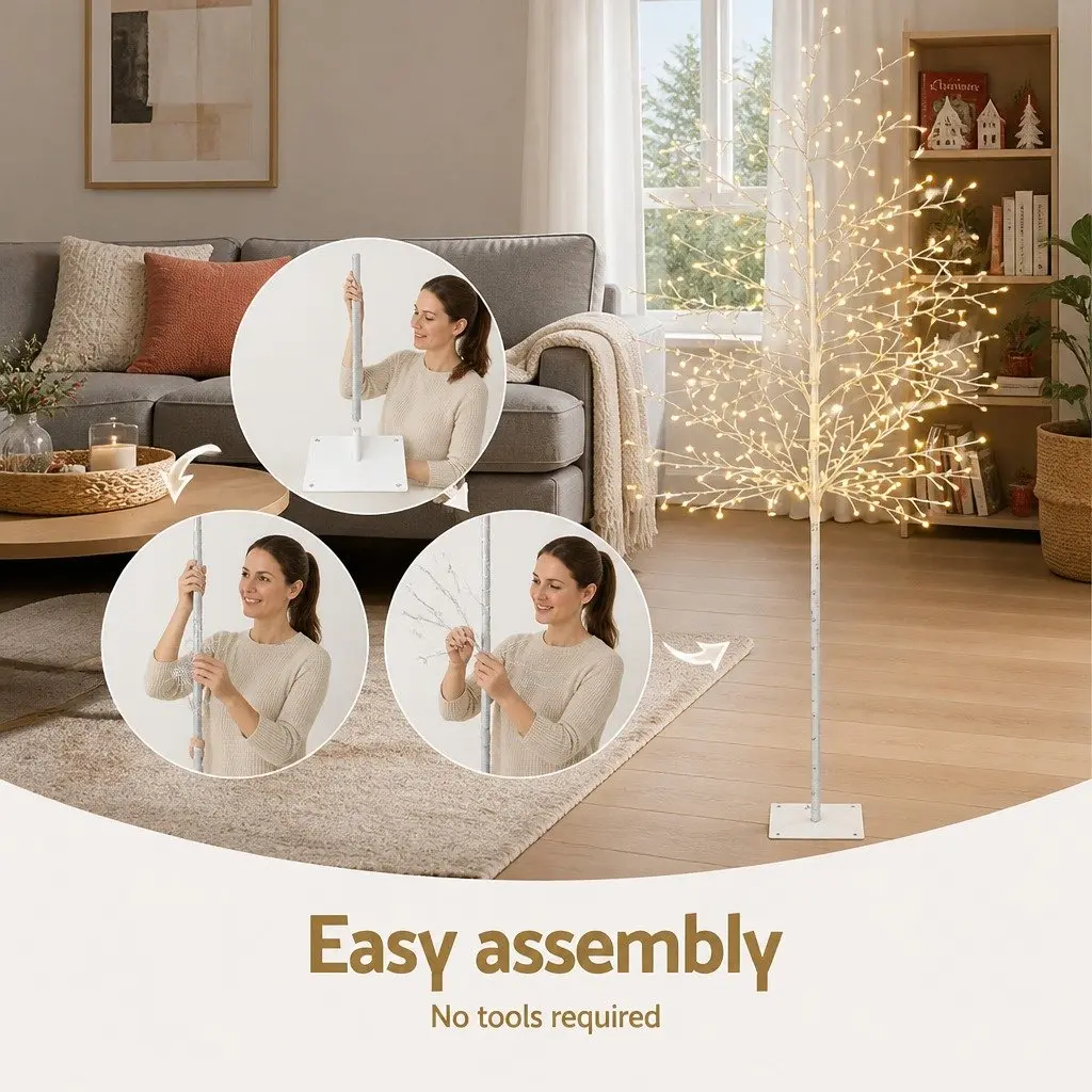 LED Christmas Tree Solar Powered 7FT Warm White Lights Outdoor Indoor Decoration