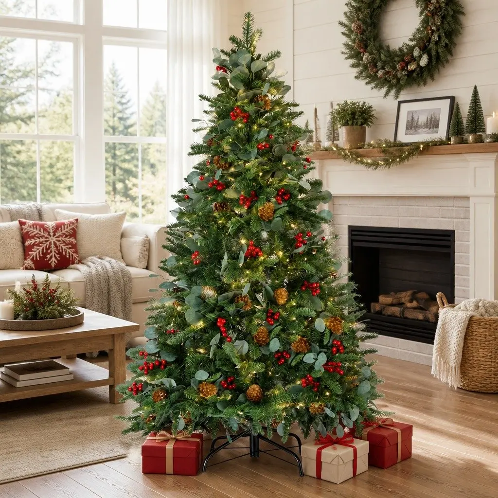 Christmas Tree LED 150cm Green Artificial with 355 Tips and Metal Stand for Home Office Party Decoration