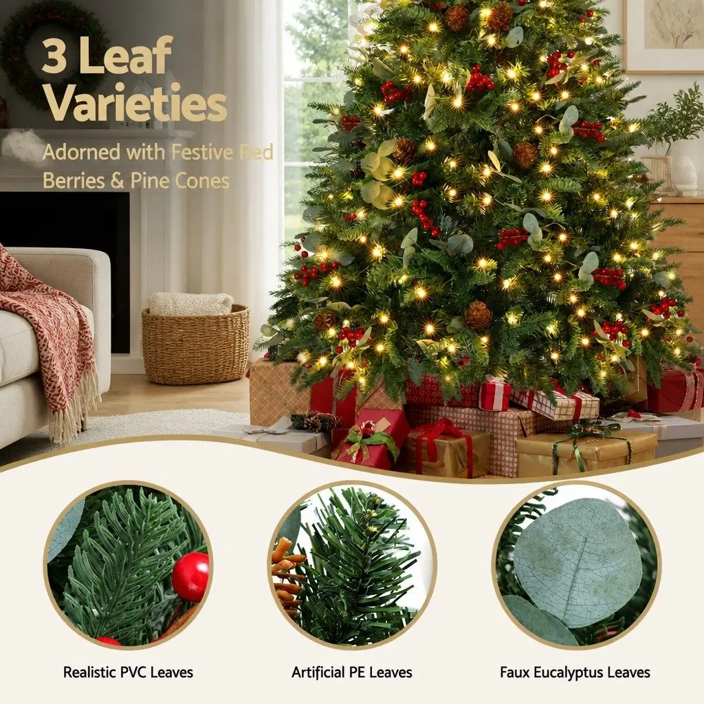 Christmas Tree LED 150cm Green Artificial with 355 Tips and Metal Stand for Home Office Party Decoration