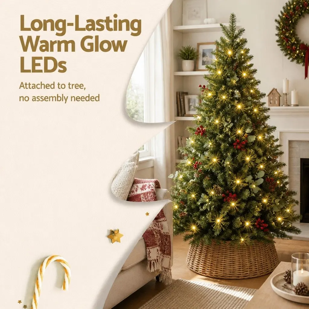 Christmas Tree LED 150cm Green Artificial with 355 Tips and Metal Stand for Home Office Party Decoration
