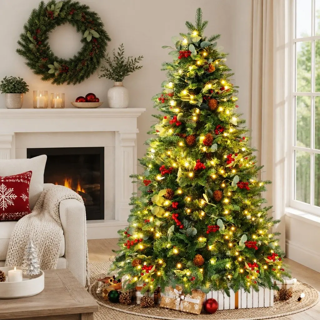 Christmas Tree LED 150cm Green Artificial with 355 Tips and Metal Stand for Home Office Party Decoration