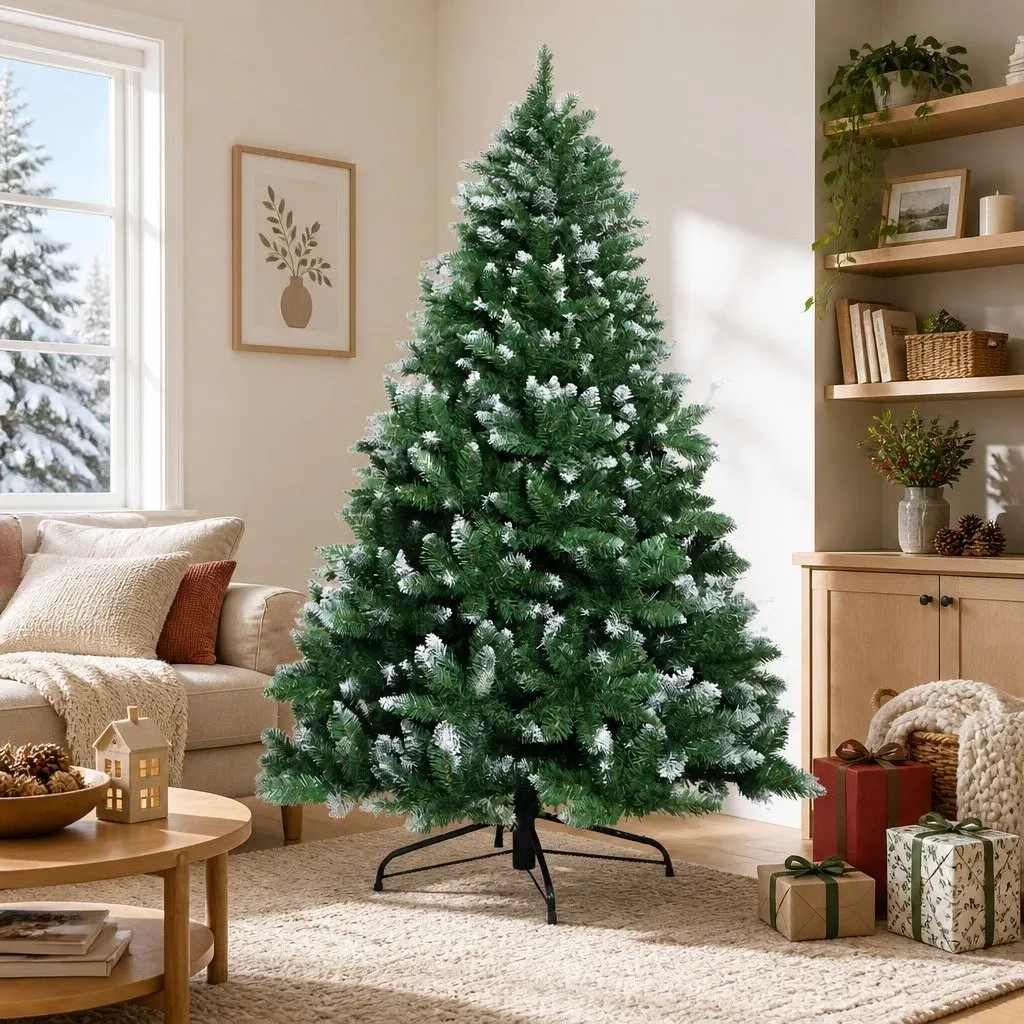 Christmas Tree 1.8m Snowy Xmas Decoration 650 PVC Tips Faux Fir Holiday