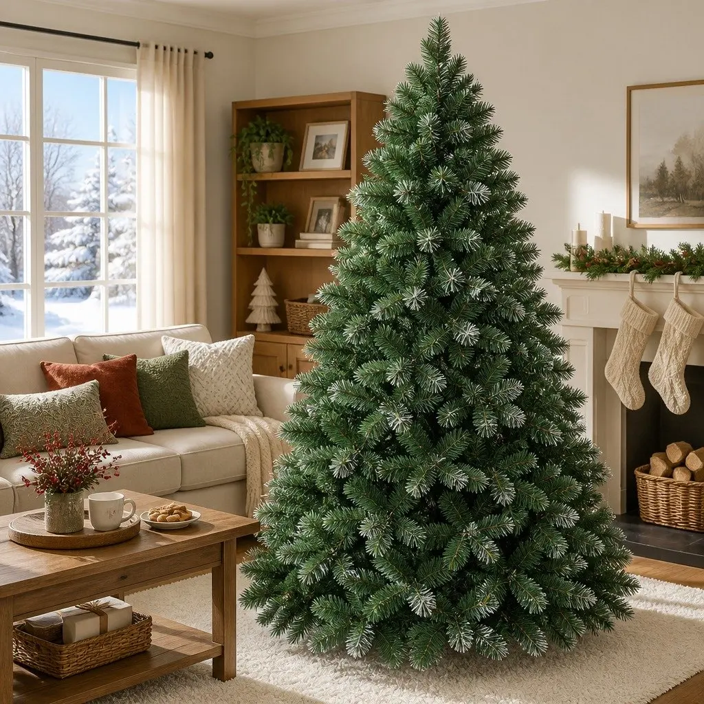 Christmas Tree 1.8m Snowy Xmas Decoration 650 PVC Tips Faux Fir Holiday