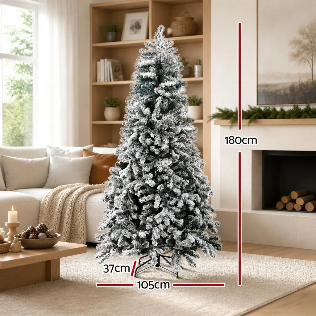 Christmas Tree Snow Flocked Pre-Lit 1.8m Green LED with 8 Light Modes