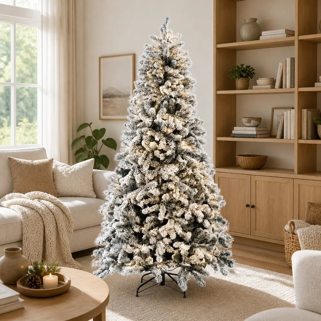 Christmas Tree Snow Flocked Pre-Lit 1.8m Green LED with 8 Light Modes