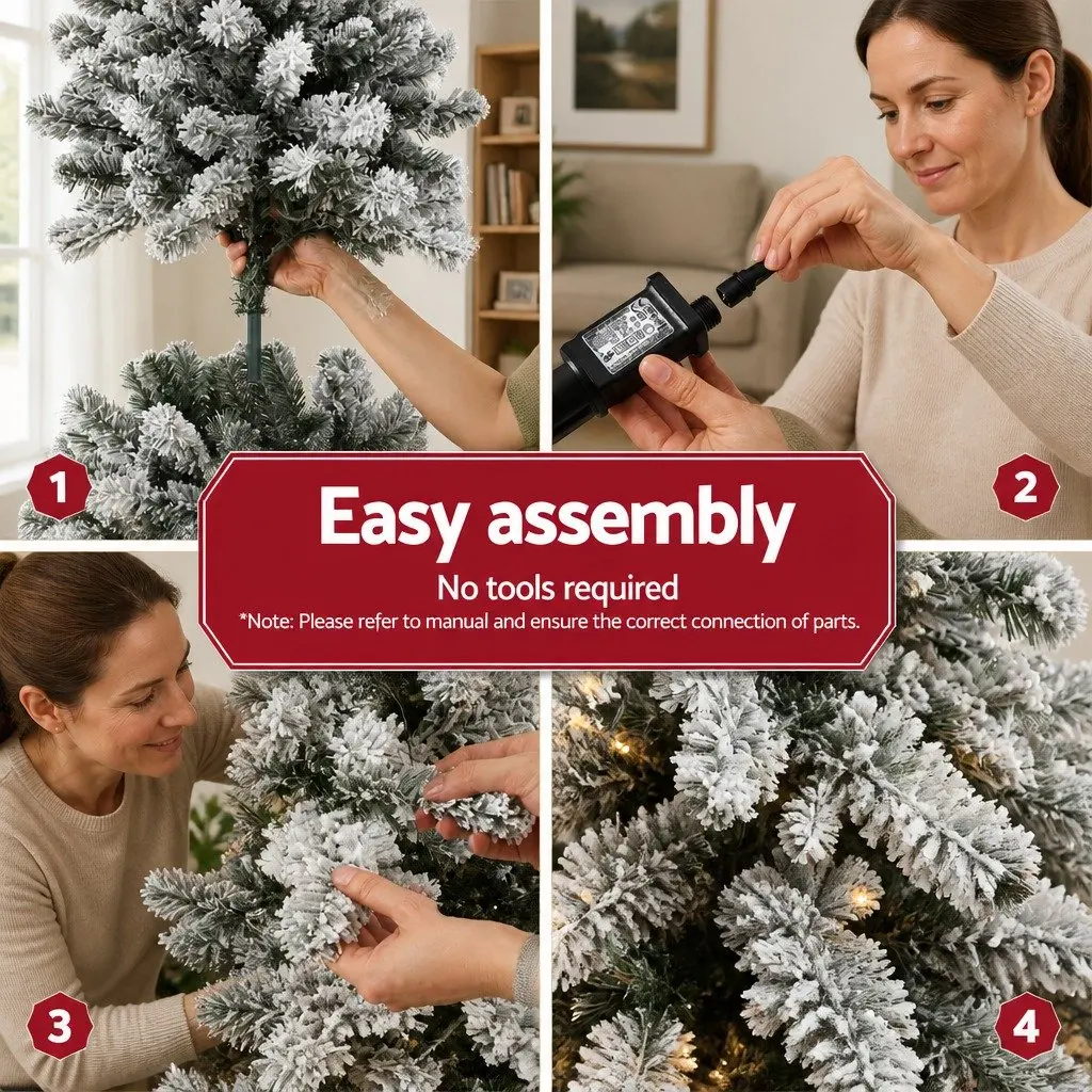 Christmas Tree Snow Flocked Pre-Lit 1.8m Green LED with 8 Light Modes