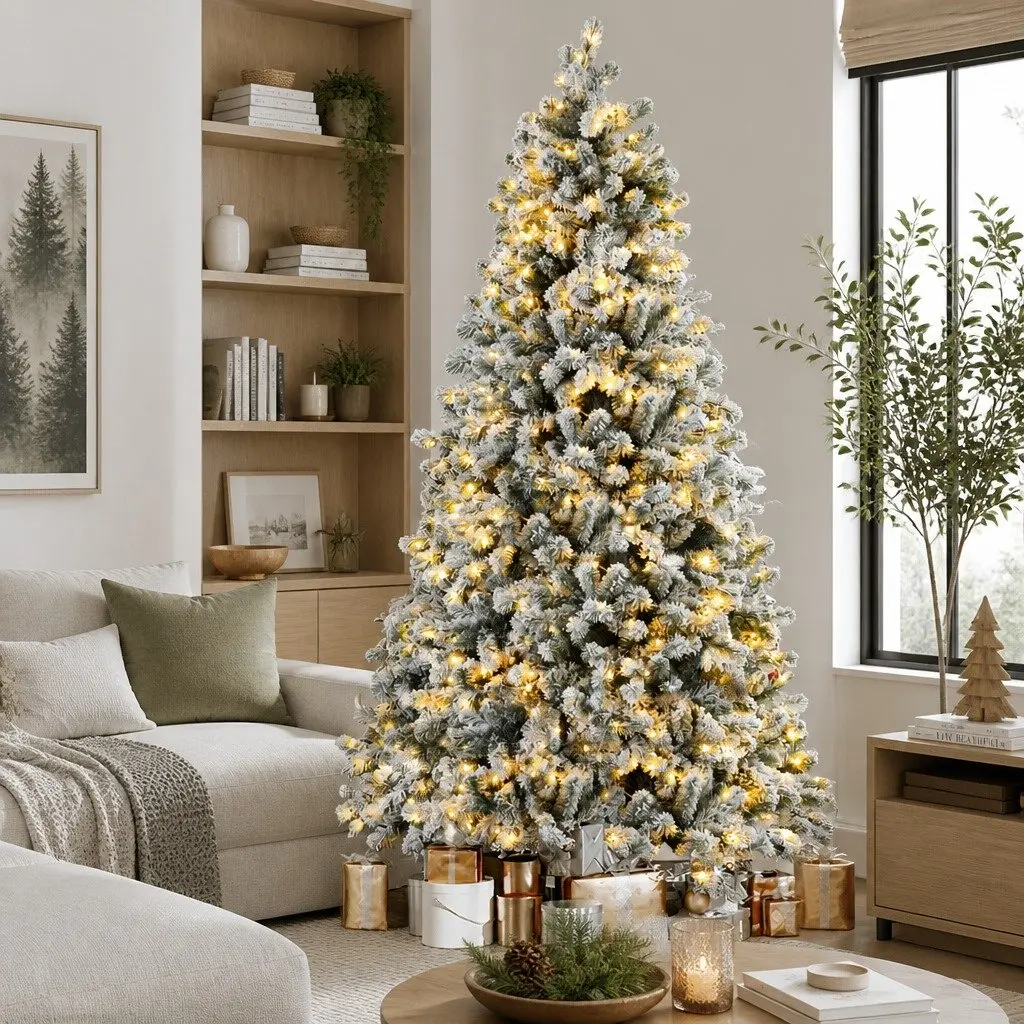Christmas Tree Snow Flocked Pre-Lit 1.8m Green LED with 8 Light Modes