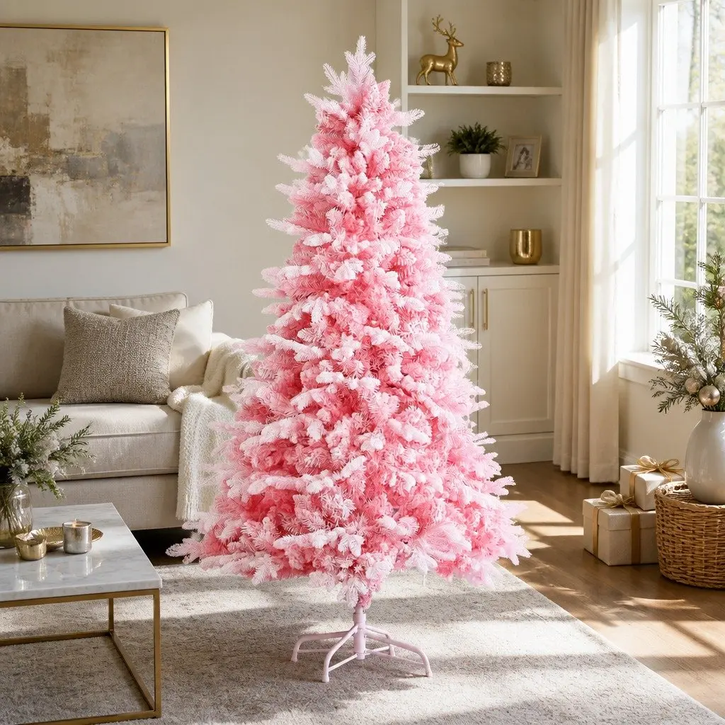 Christmas Tree 1.8m Pink Snow Flocked Xmas Tree 810 Tips Party Home Decor