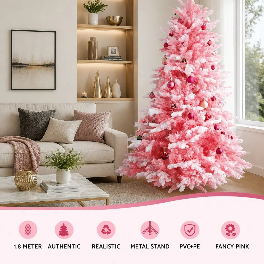 Christmas Tree Snow Flocked 1.8m Pink with White Tips