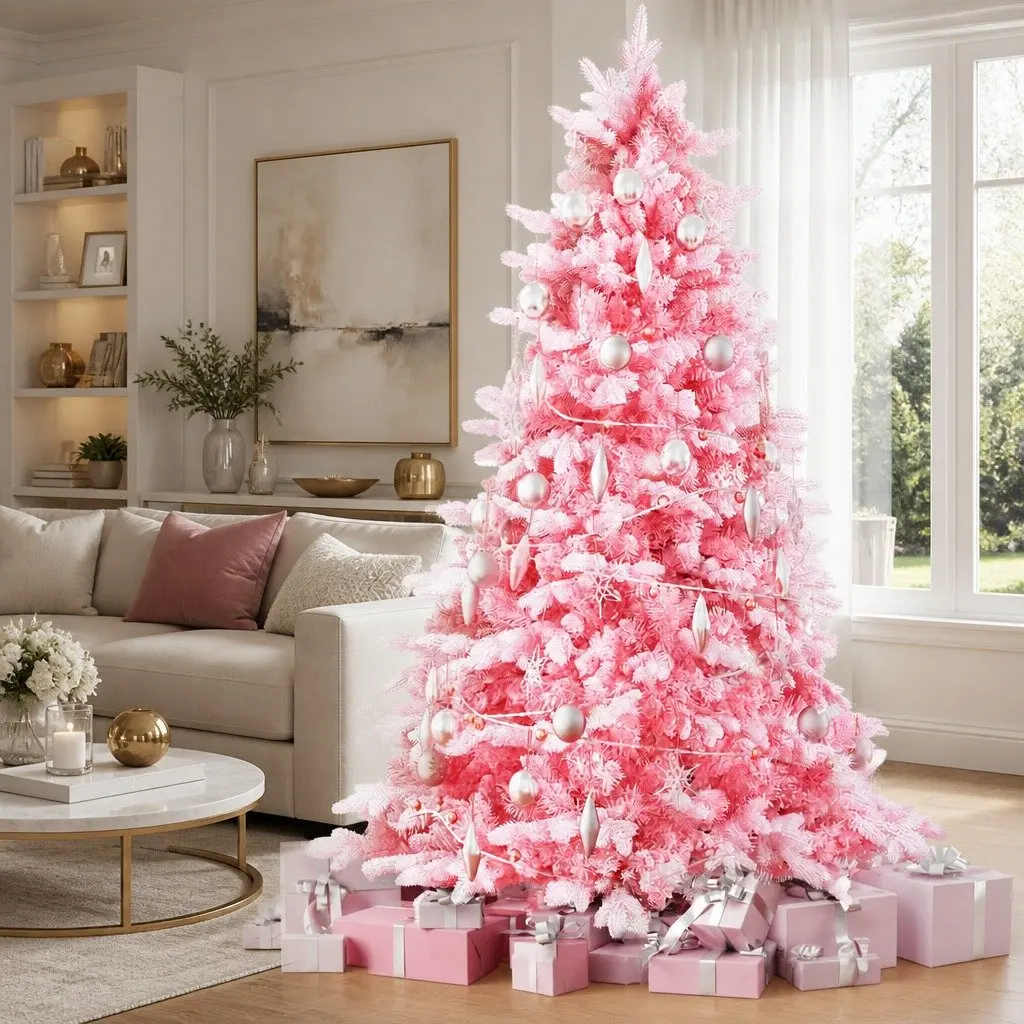 Christmas Tree Snow Flocked 1.8m Pink with White Tips
