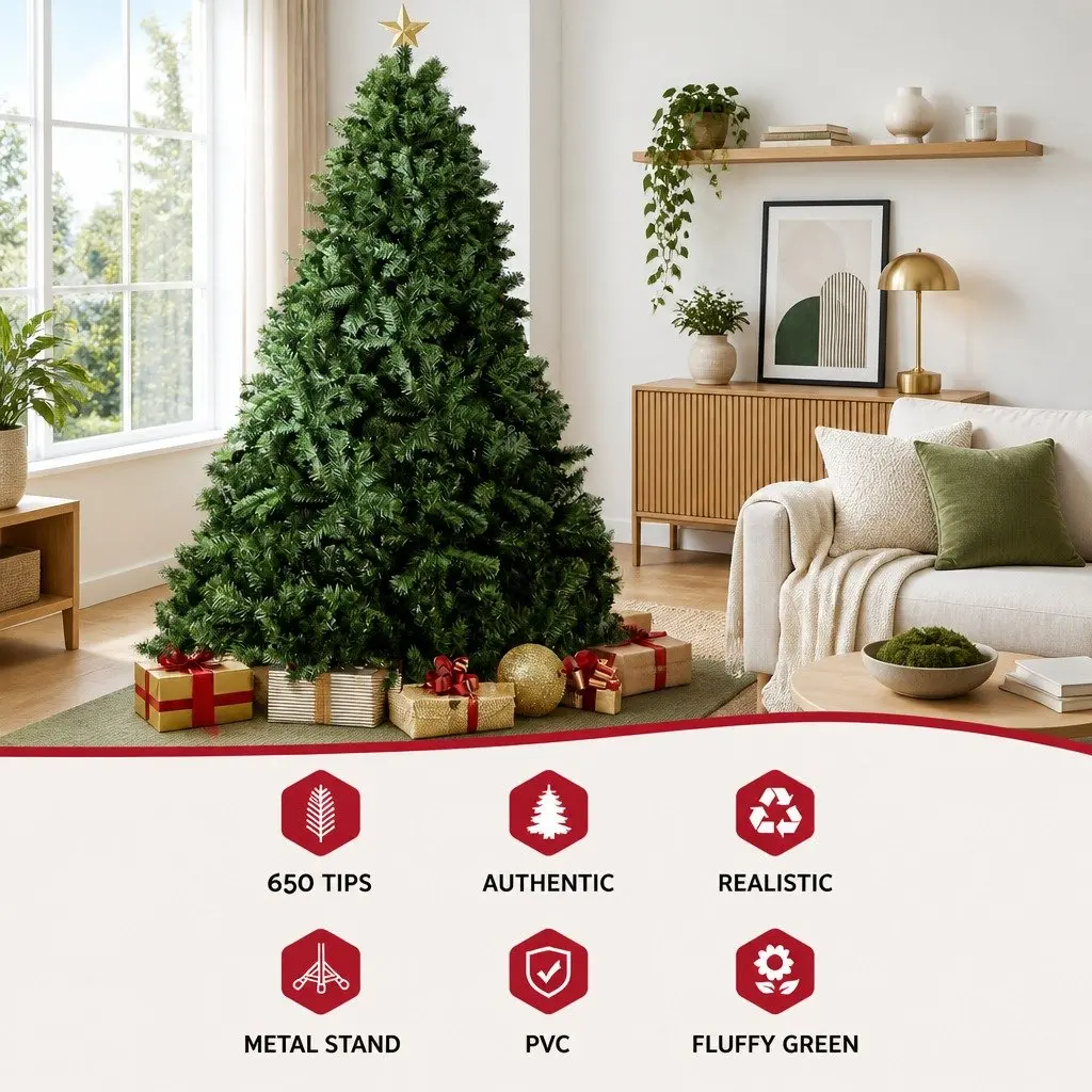 Christmas Tree Faux 1.8m Green PVC Tips Metal Stand