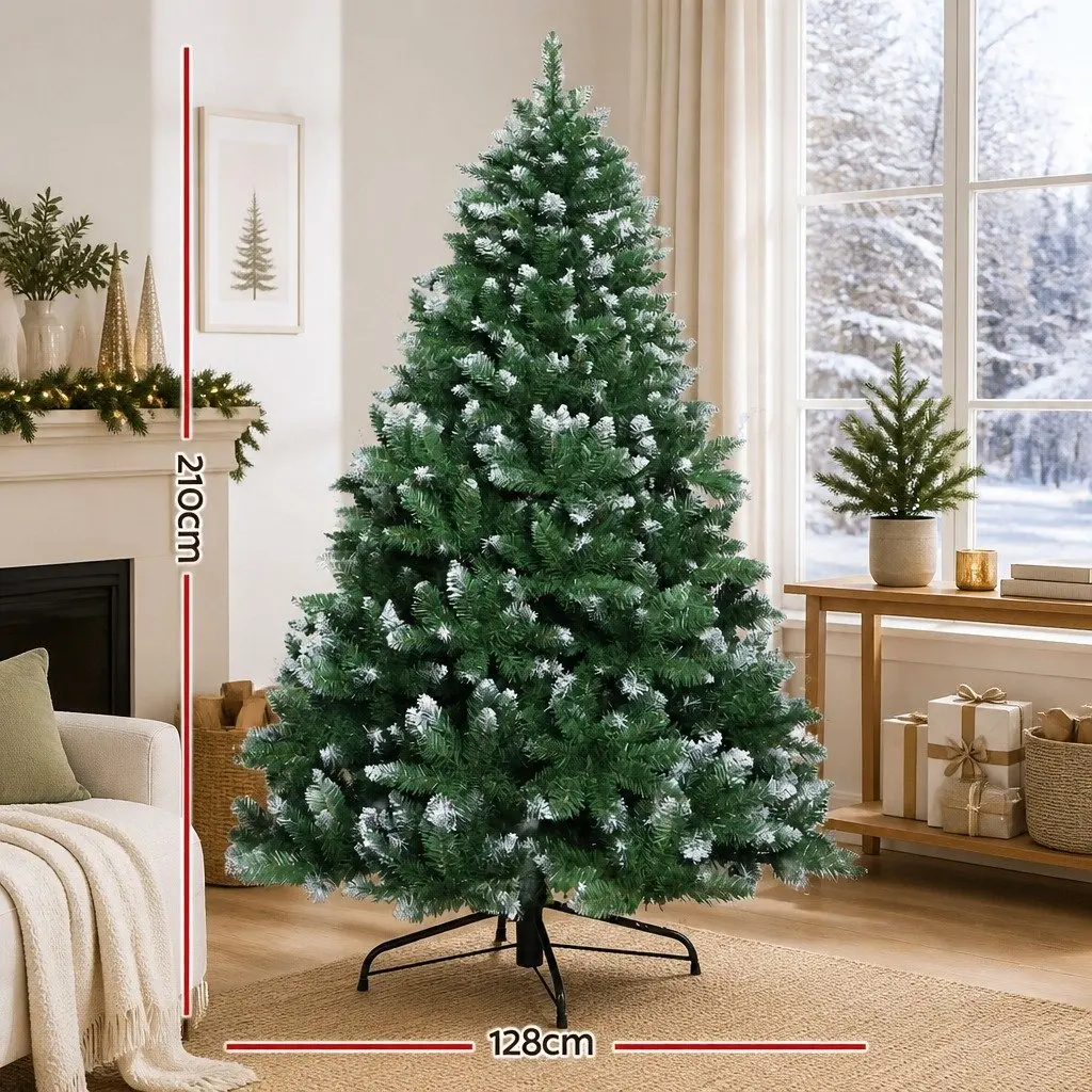 7FT Christmas Tree PVC Tips Snowy Green Holiday Decoration Indoor Home Festive