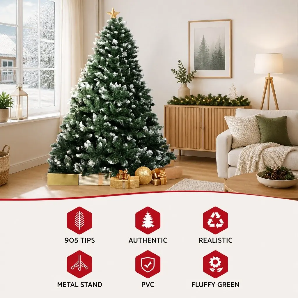 7FT Christmas Tree PVC Tips Snowy Green Holiday Decoration Indoor Home Festive