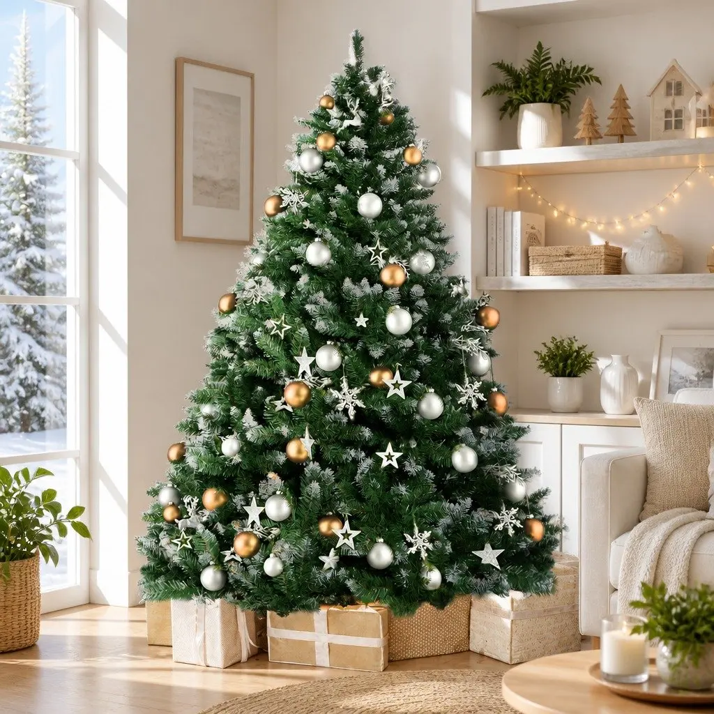 7FT Christmas Tree PVC Tips Snowy Green Holiday Decoration Indoor Home Festive