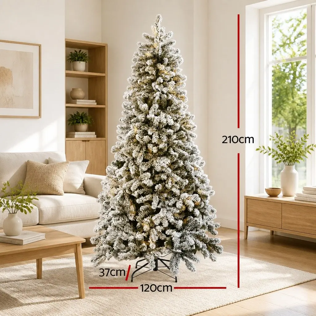 Pre-Lit Christmas Tree Snow Flocked 2.1m Warm White LED 8 Light Modes