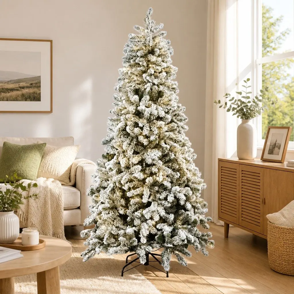 Pre-Lit Christmas Tree Snow Flocked 2.1m Warm White LED 8 Light Modes
