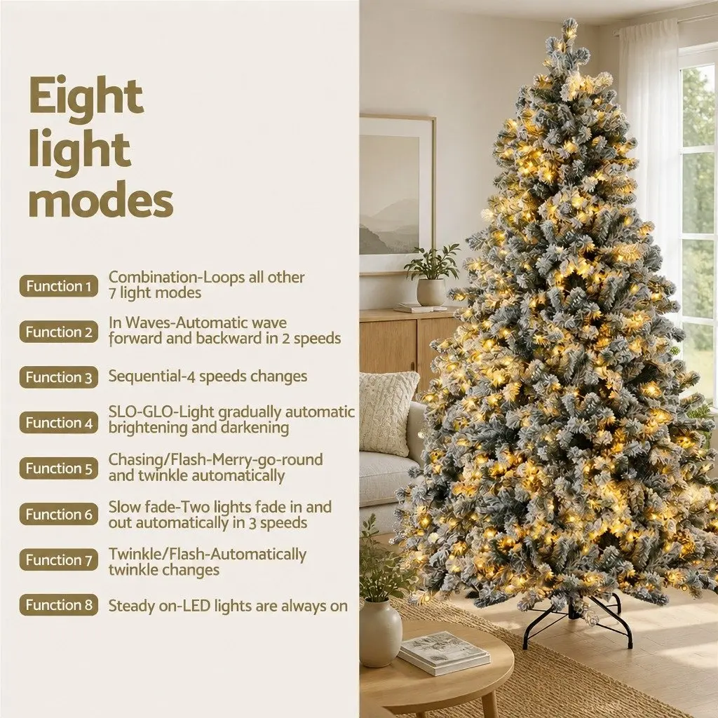 Pre-Lit Christmas Tree Snow Flocked 2.1m Warm White LED 8 Light Modes