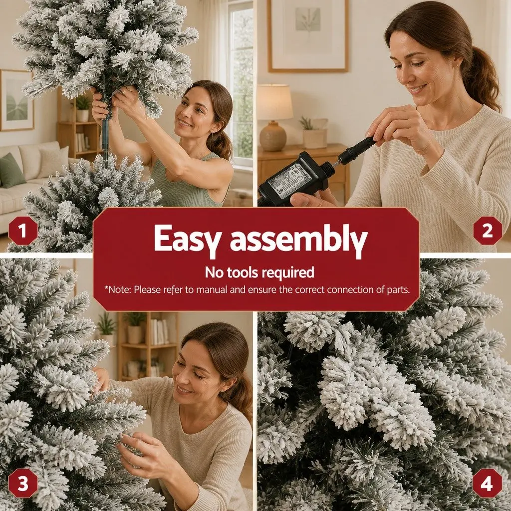 Pre-Lit Christmas Tree Snow Flocked 2.1m Warm White LED 8 Light Modes
