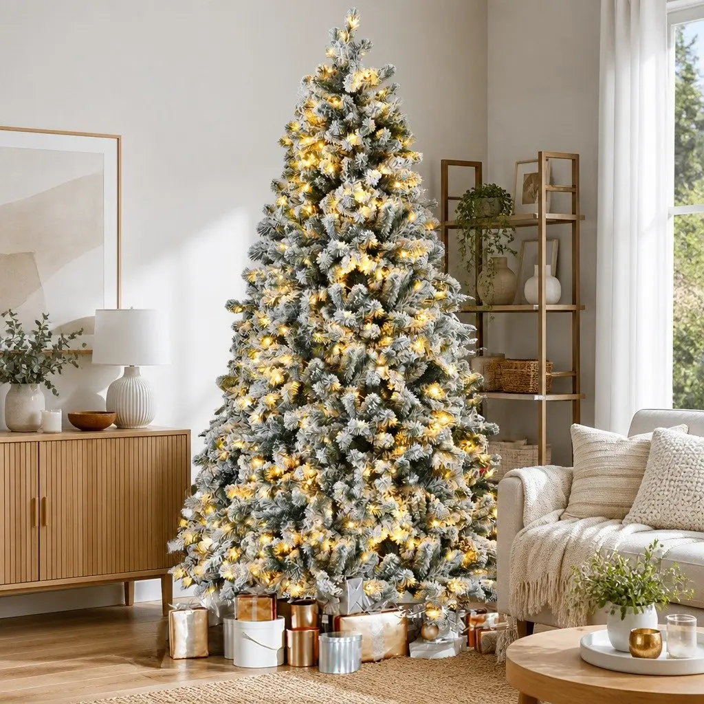 Pre-Lit Christmas Tree Snow Flocked 2.1m Warm White LED 8 Light Modes
