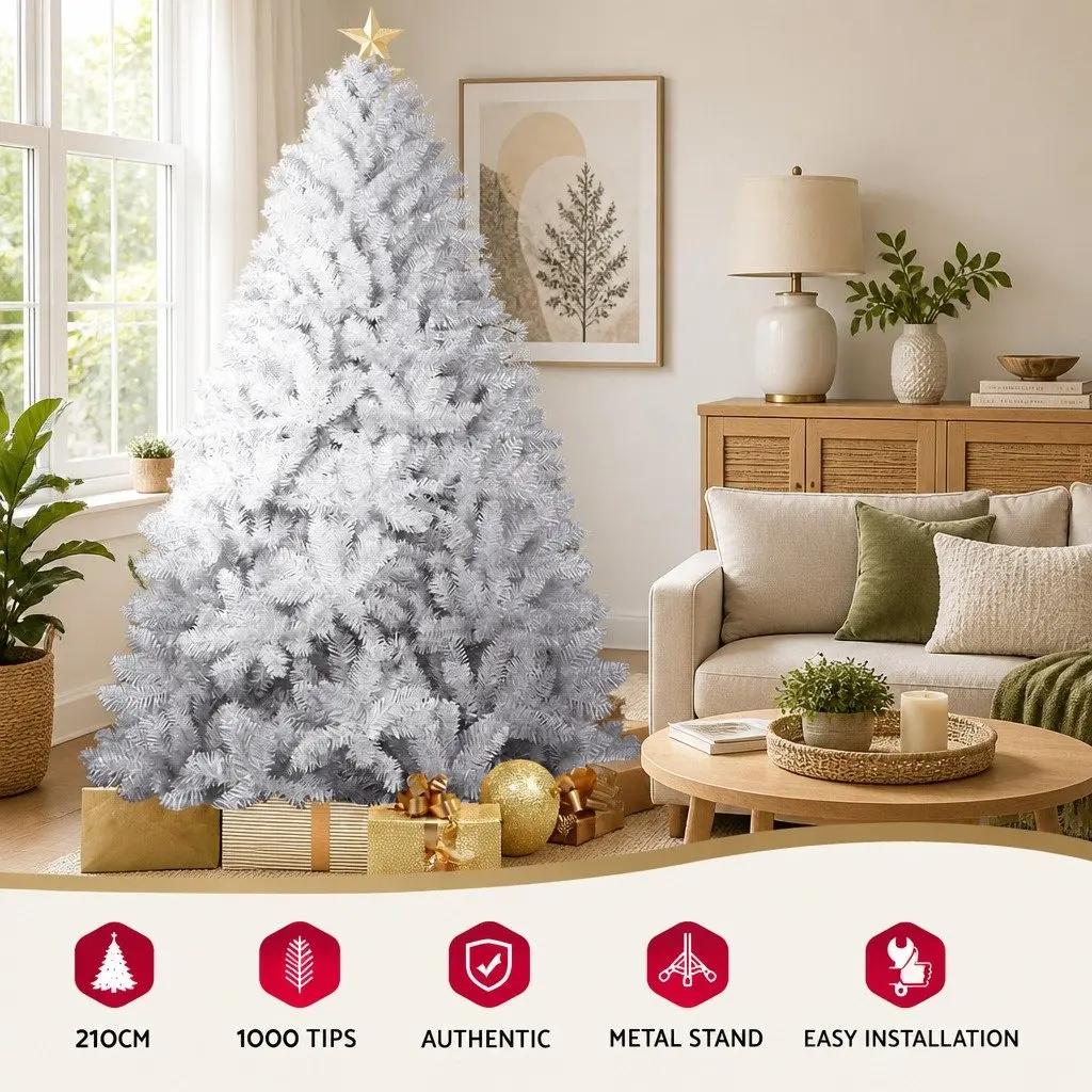 White Christmas Tree 2.1m 1000 Tips Artificial Xmas Tree Home Holiday Decor
