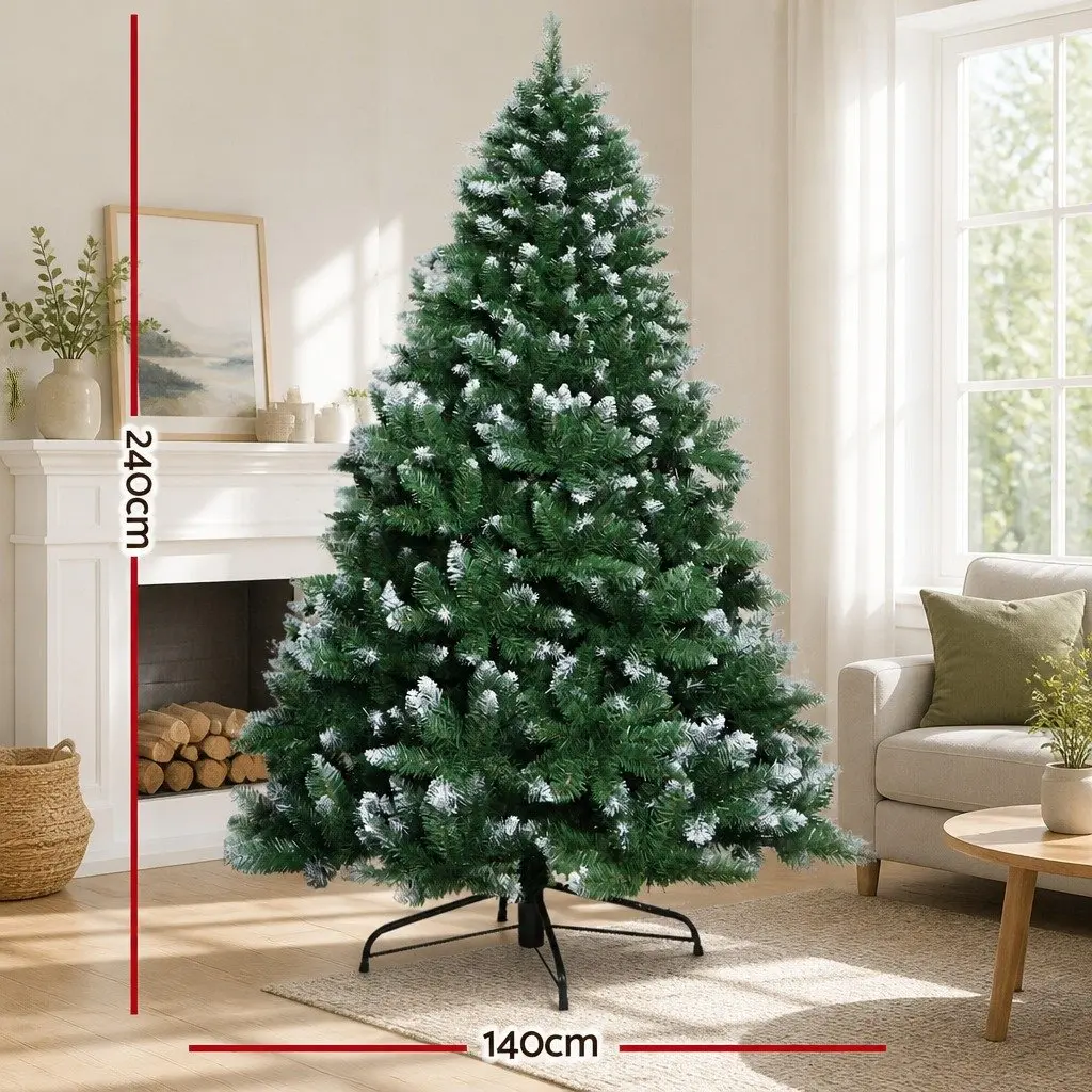 Artificial Christmas Tree Snowy Green 2.4m PVC Tips Metal Stand