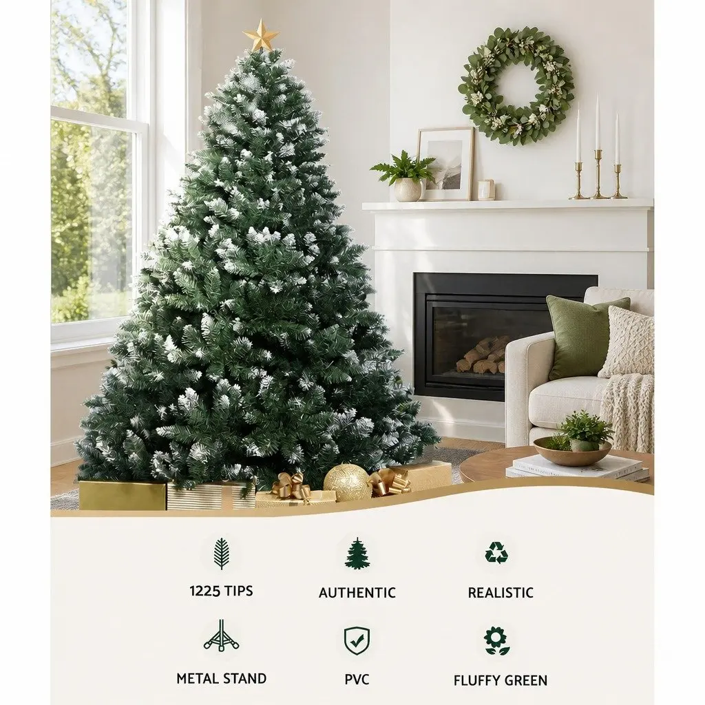Artificial Christmas Tree Snowy Green 2.4m PVC Tips Metal Stand