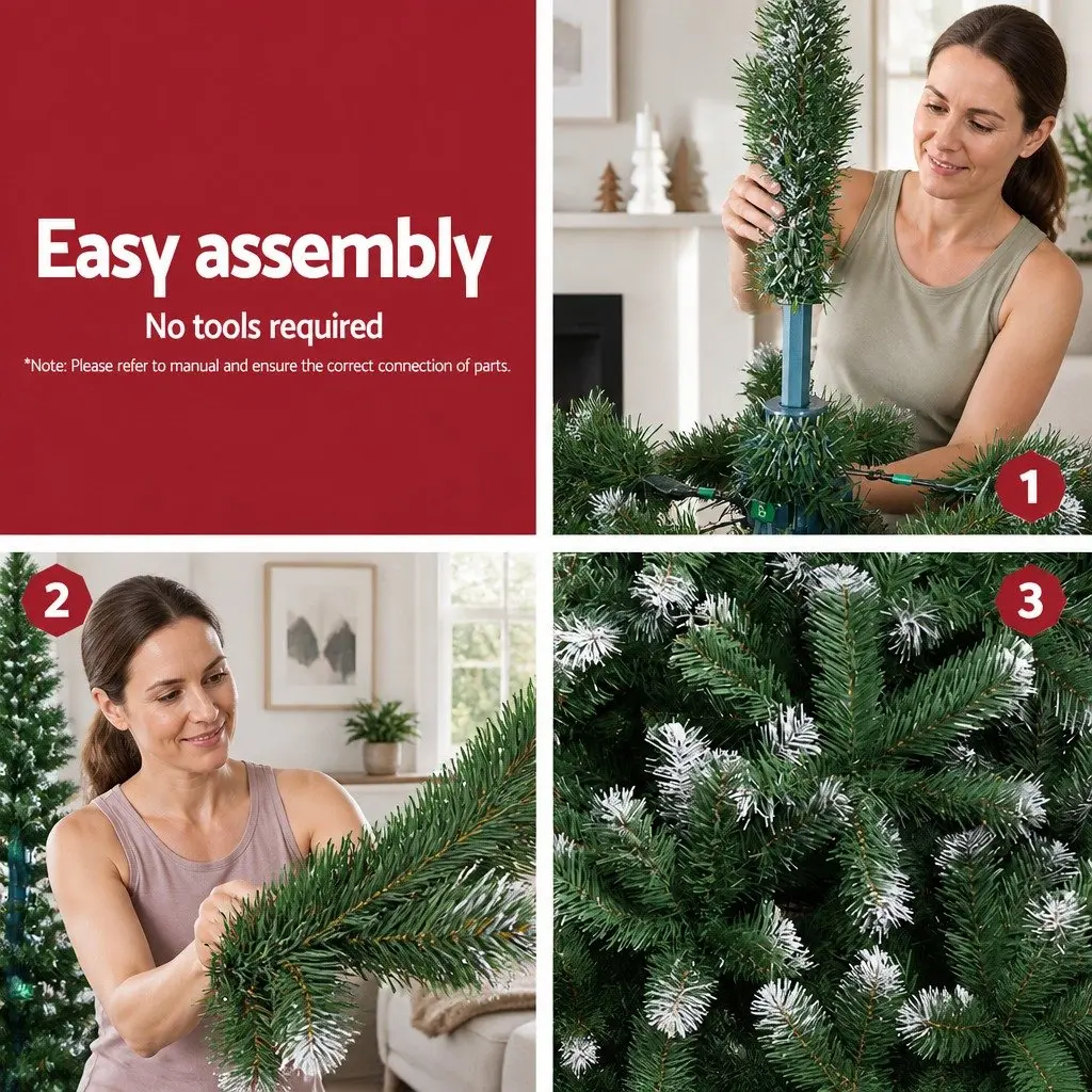 Artificial Christmas Tree Snowy Green 2.4m PVC Tips Metal Stand
