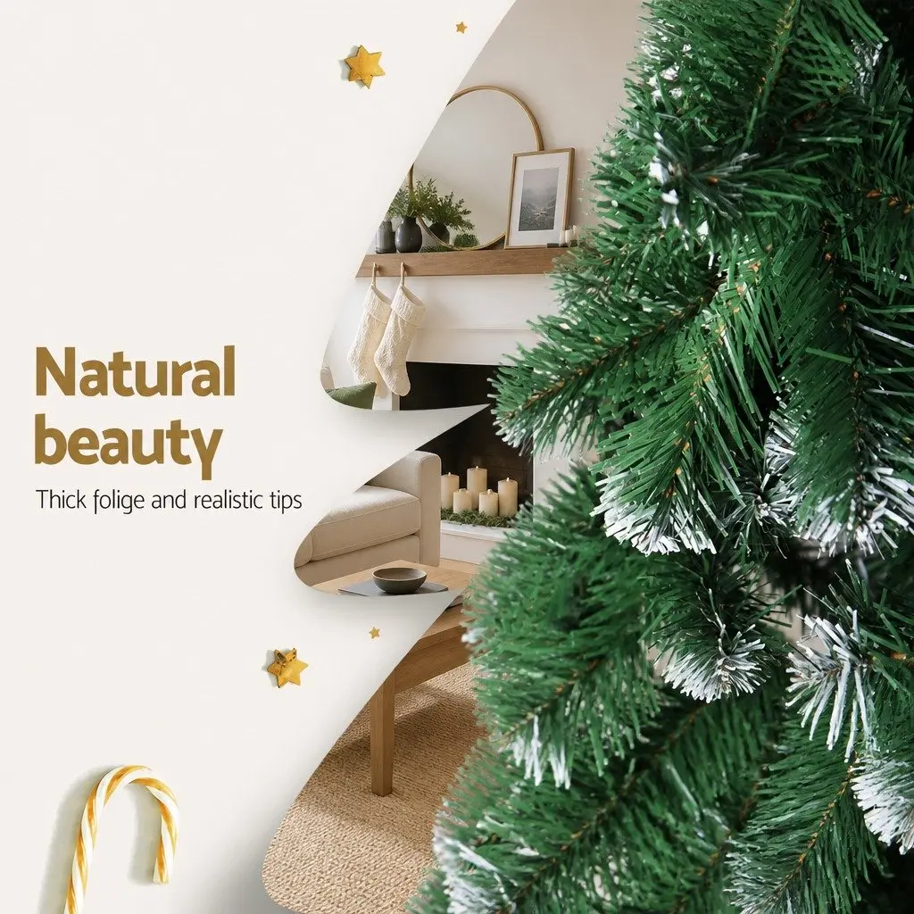 Artificial Christmas Tree Snowy Green 2.4m PVC Tips Metal Stand
