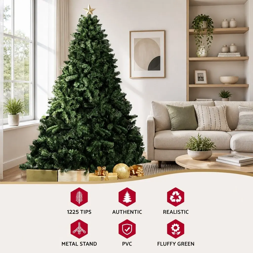 Artificial Christmas Tree Green PVC 2.4m 8FT with Metal Stand